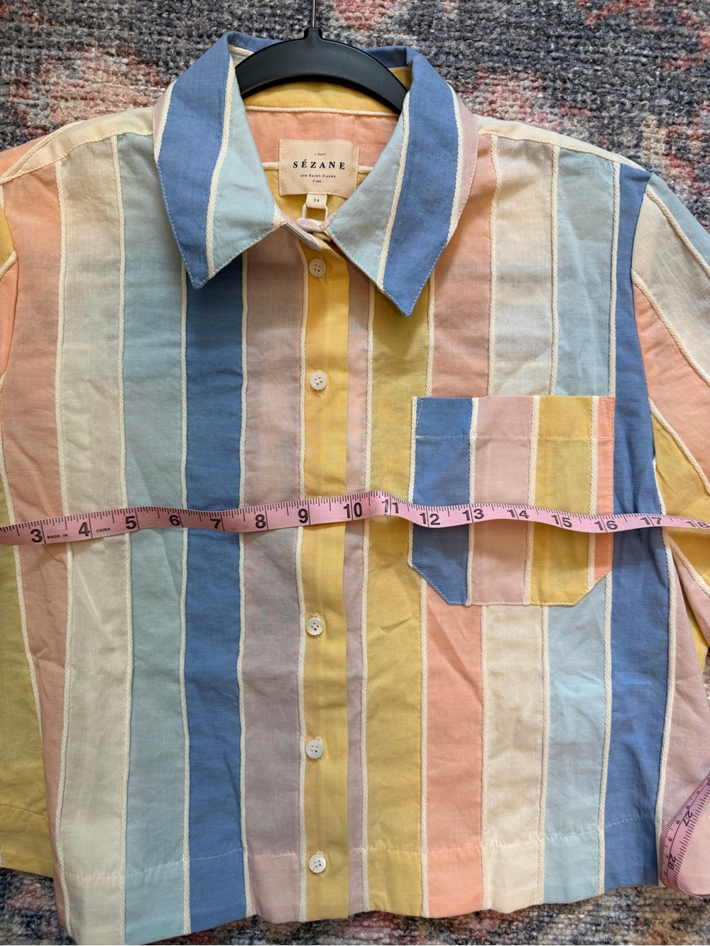 Sezane MAELLINE Shirt pastel stripes size 2 - Picture 3 of 8